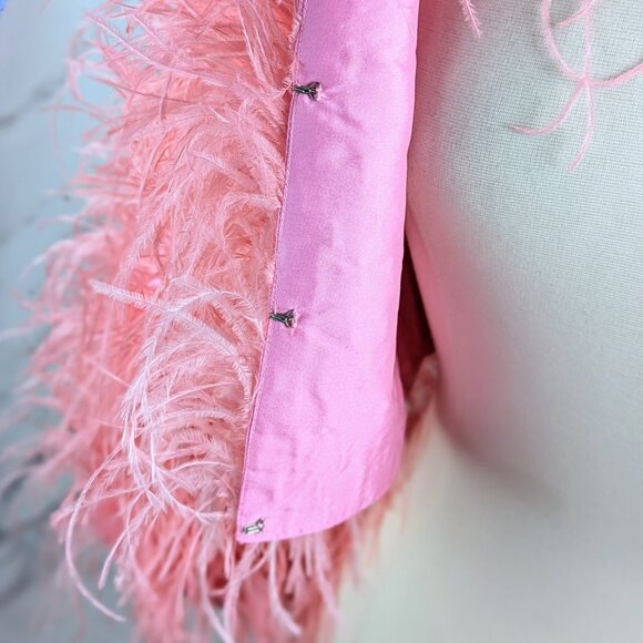 Cult Gaia Paola Pink Ostrich Feather Cropped Jacket NWT Size XS/S - Picture 3 of 7